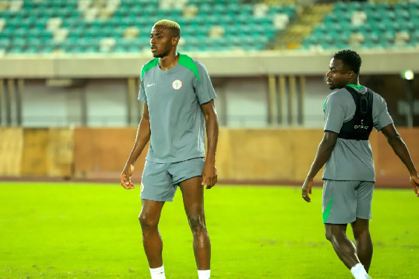 Victor Osimhen and Moses Simon during Super Eagles training