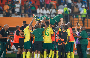 South Africa Hugo Broos Coach celebrate victory during the TotalEnergies Caf Africa Cup of Nations