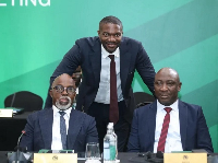 Newly appointed CAF Secretary-General, Samson Adamu, Amaju Pinnick and Ibrahi, Gusau