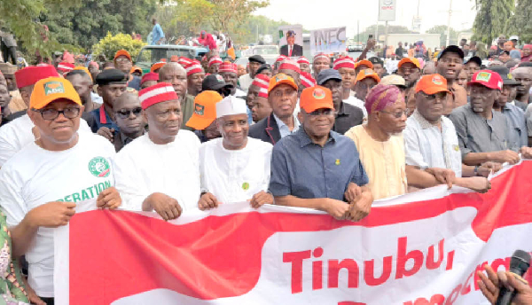 Leaders and supporters of the ADC during a protest at the headquarter of INEC