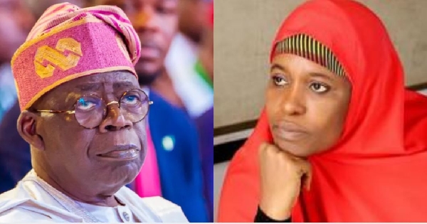 President Bola Ahmed Tinubu and Aisha Yesufu