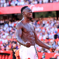 Akor Adams scored the fourth goal in Sevilla's 4-1 thrashing of Barcelona in La Liga