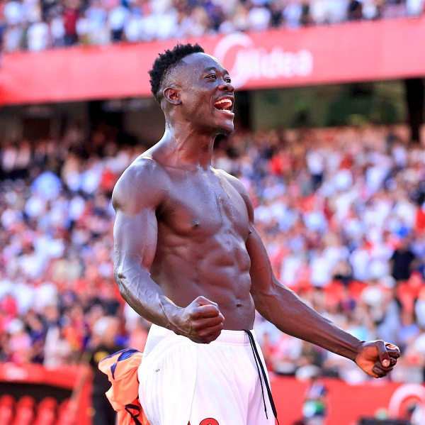 Akor Adams scored the fourth goal in Sevilla's 4-1 thrashing of Barcelona in La Liga