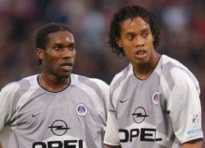 Jay-Jay Okocha and Ronaldinho during their time together at Paris Saint-Germain