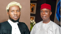 A photo collage of legal practitioner Inibehe Effiong and Ned Nwoko