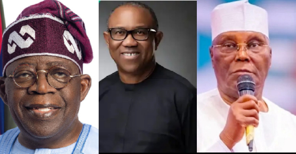 A collage of Bola Tinubu, Peter Obi and Atiku Abubakar
