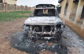 Burnt police vehicle