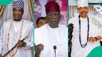L-R: Kwam 1, President Bola Tinubu and MC Oluomo