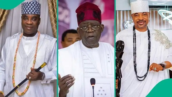 L-R: Kwam 1, President Bola Tinubu and MC Oluomo