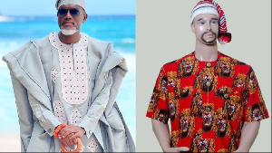 Reno Omokri wearing Yoruba attire/ Mannequine wearing Isi-Agu and Okpu-Agu hat
