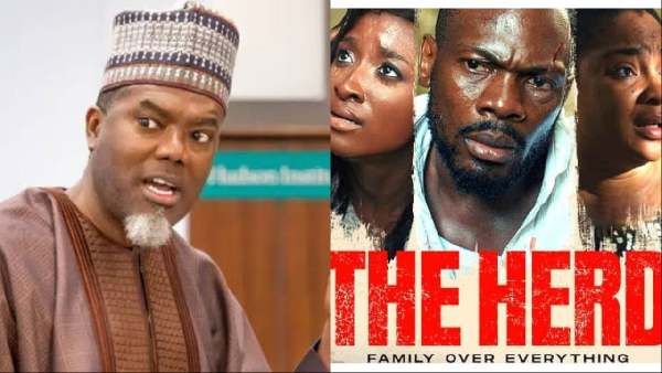 Reno Omokri and the poster of The Herd movie