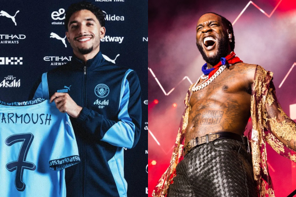 A photo collage of Omar Marmoush and Burna Boy
