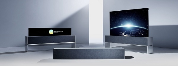 LG Signature OLED R TV in its different positions