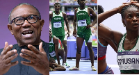 A photo collage of Peter Obi and 2024 Nigerian Olympics Team Photo combo_Photo: Channels TV
