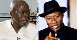 A photo collage of Senator Adams Oshiomhole and former President Goodluck Jonathan