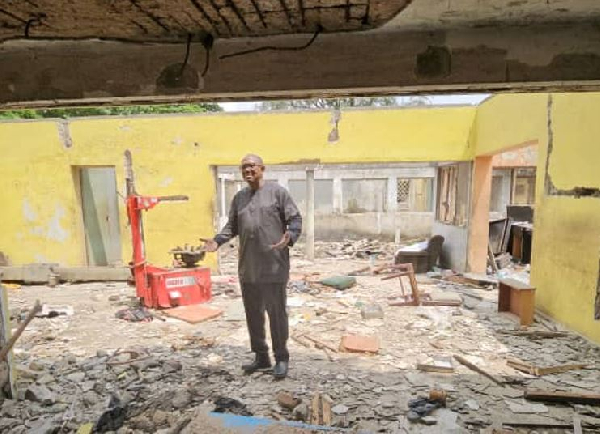 Peter Obi at the site of the demolition