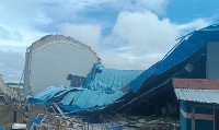 The collapsed church building