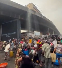 The overturned tanker at the Apapa bridge