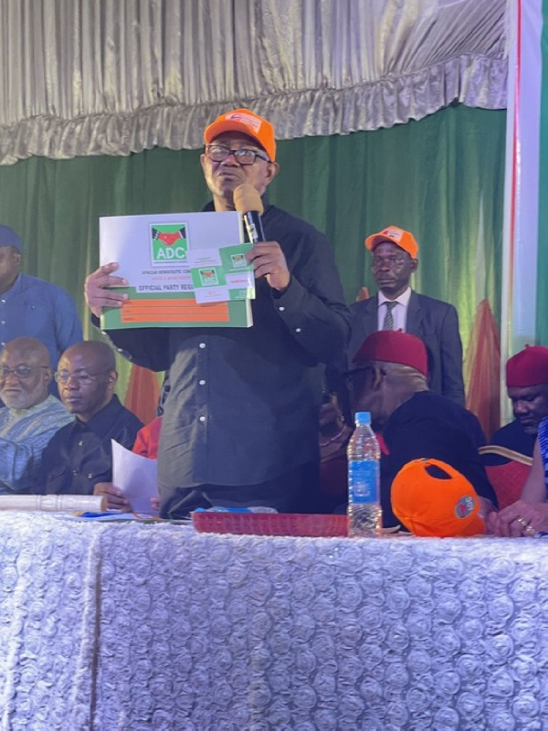 Former presidential candidate Peter Obi with ADC card