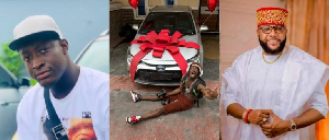 Cartefe poses with his car, a gift from billionaire businessman E-money.