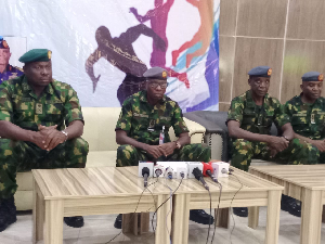AVM Abidemi Marquis and senior military officers at a press briefing