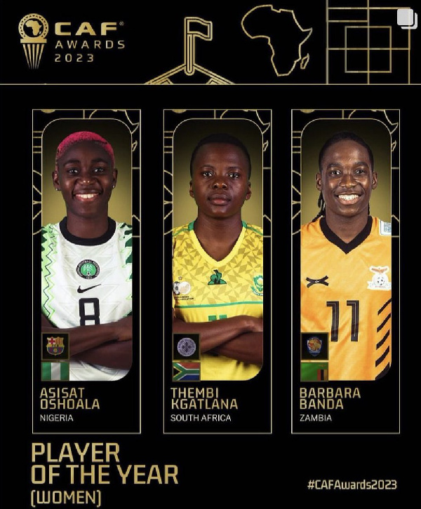 Asisat Oshoala, Thembi Kgatlana and Zambian star, Barbara Banda