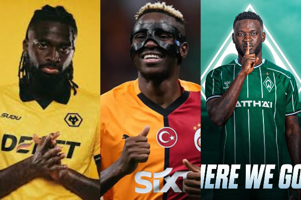 A photo collage of Toluwalase Arokodare, Victor Osimhen and Victor Boniface