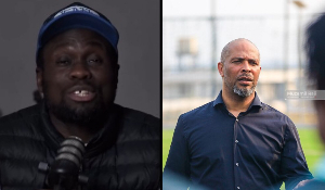 A photo collage of Sports Journalist, Oma Akatugba and Super Eagles coach Eric Chelle