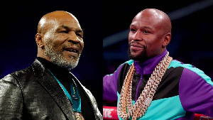 A photo collage of Mike Tyson and Mayweather