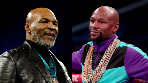 A photo collage of Mike Tyson and Mayweather