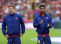 Robert Lewandowski and Marcus Rashford FC Barcelona