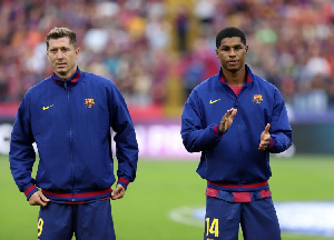 Robert Lewandowski and Marcus Rashford FC Barcelona
