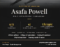 A flyer displaying Asafa Powell's record in athletics