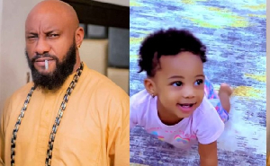A photo collage of Yul Edochie and his daughter