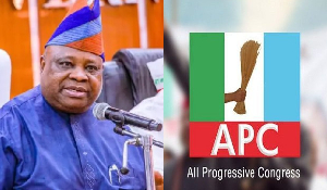 A photo collage of Ademola Adeleke and the official logo of the APC