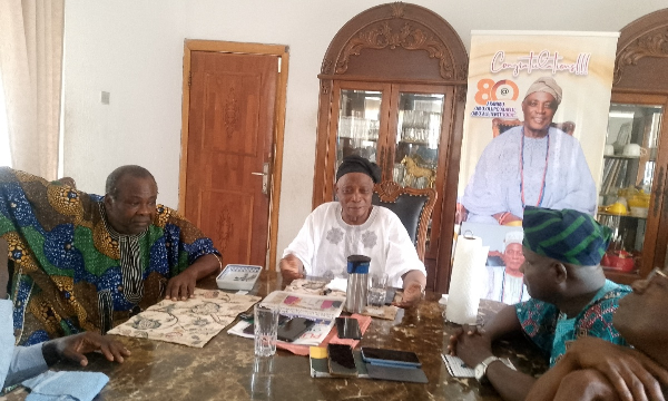 Senator Rasidi Adewolu Ladoja speaking to the press