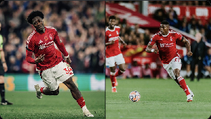 A photo collage of Ola Aina and Taiwo Awoniyi