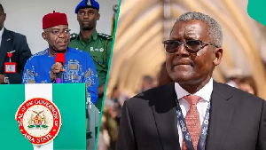 A photo collage of Abia state Governor, Dr Alex Otti and Aliko Dangote