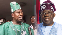 A photo collage of M.K.O. Abiola and President Bola Tinubu