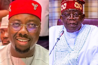 A photo collage of Obi Cubana and President Bola Tinubu