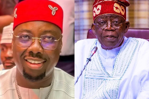 A photo collage of Obi Cubana and President Bola Tinubu