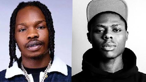 A photo collage of Naira Marley and Mohbad