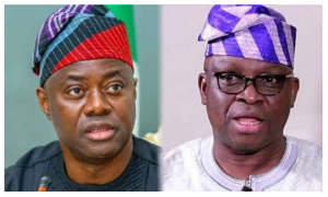 A photo collage of Governor Seyi Makinde and Ayo Fayose