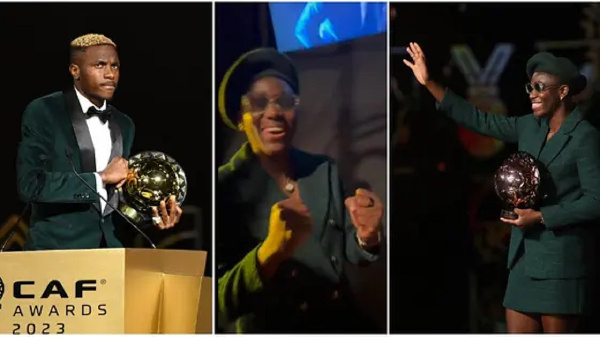 Asisat Oshoala celebrating compatriot Victor Osimhen after he was named CAF Player of the Year.