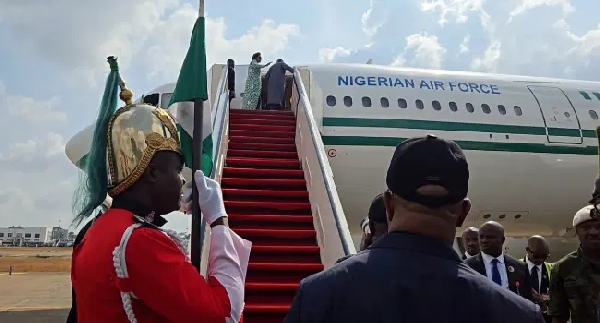 President Bola Tinuby and his wife, Remi Tinubu departs Abuja for UK