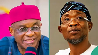 A photo collage of David Mark and Rauf Aregbesola