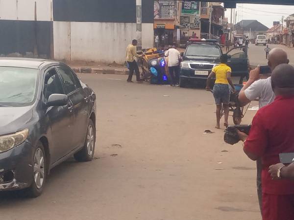 Police pilot vehicle collided with a Tricycle carrying NSCDC personnel at Arroma Junction