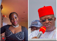 A photo collage of the late Mary Habila and Minister Dave Umahi