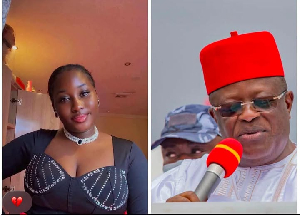 A photo collage of the late Mary Habila and Minister Dave Umahi