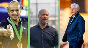 L-R: Gernot Rohr, Eric Chelle, Hugo Broos